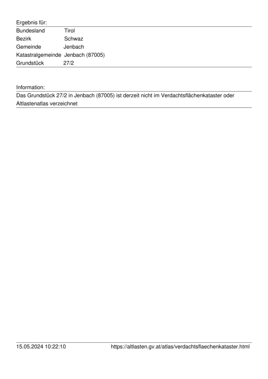 Teilflächen-Vergabe! Ideales Baugrundstück in 6200 Jenbach, Nähe Autobahnanschluss A12 – Verdachtflächenkataster — Seite 1 von 1