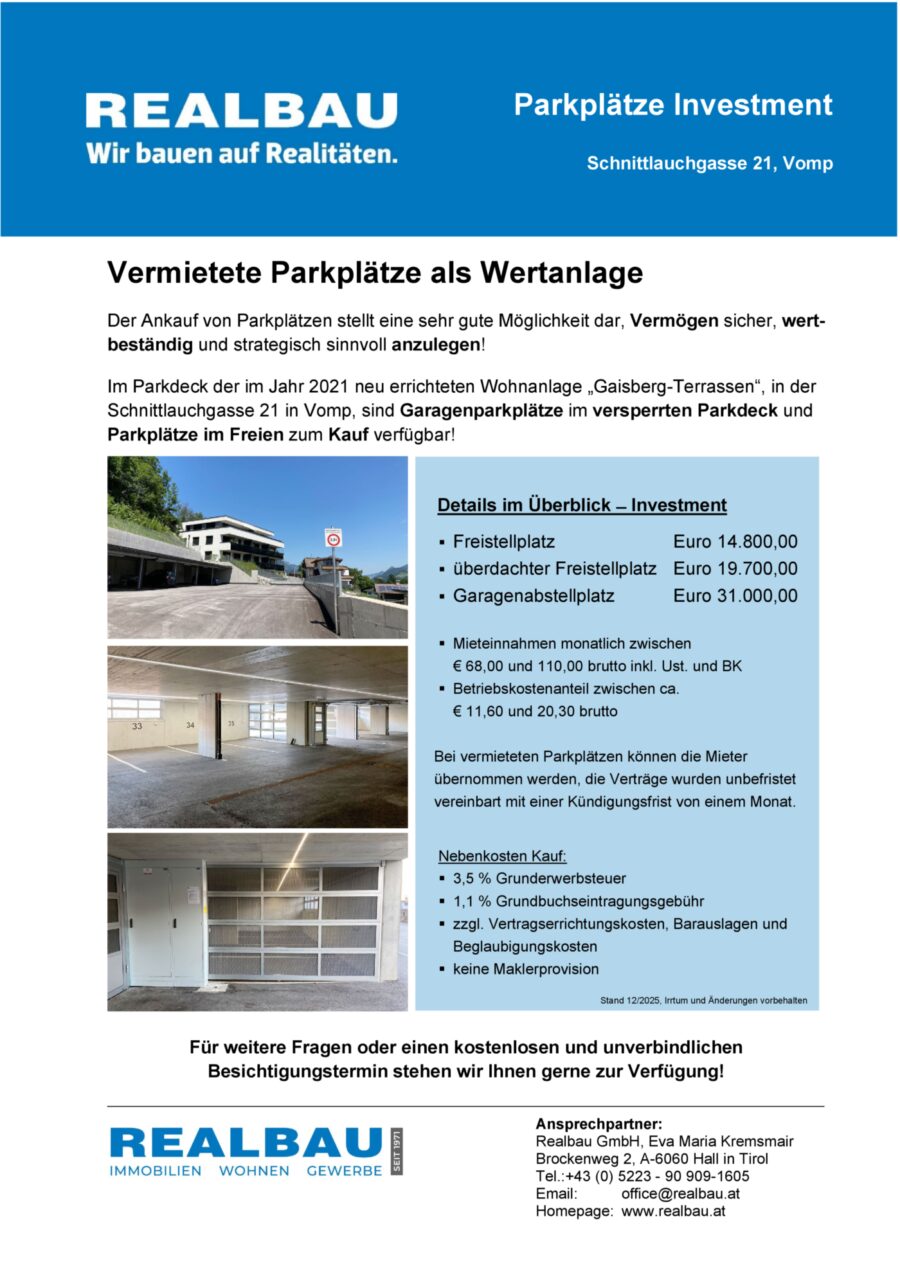 Garagenparkplatz in Vomp – Parken ohne Sorgen – Dokument 1 — Seite 1 von 1