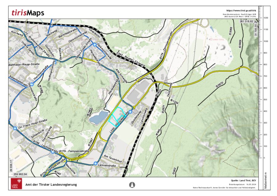 Über 11.500 m² Gewerbefläche in Reutte/ Breitenwang direkt an der B179 zu vergeben! – Tiris Auszug Infrastruktur-Verkehrswege — Seite 1 von 1
