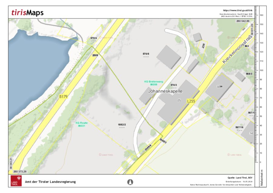 Über 11.500 m² Gewerbefläche in Reutte/ Breitenwang direkt an der B179 zu vergeben! – Tiris Auszug KG Grenze — Seite 1 von 1
