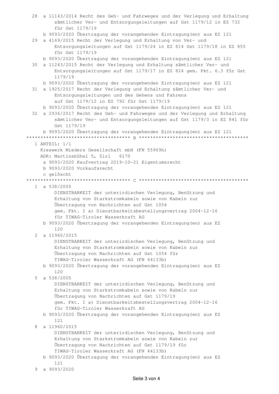 Variable Flächenvergabe! Gewerbegrundstück südlich von Innsbruck im Gewerbepark Mieders – GB Auszug — Seite 3 von 4