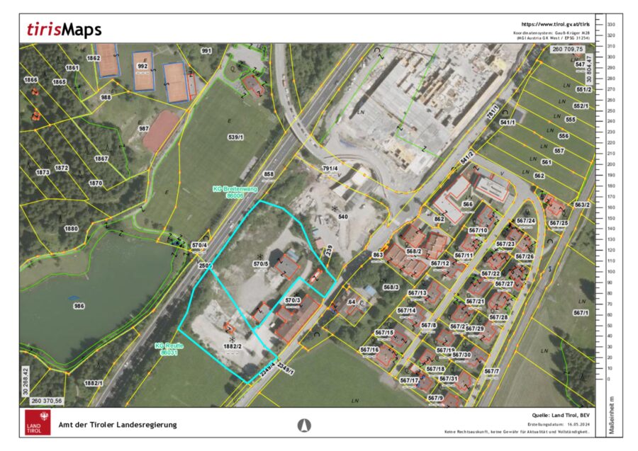Über 11.500 m² Gewerbefläche in Reutte/ Breitenwang direkt an der B179 zu vergeben! – Tiris Auszug Kataster — Seite 1 von 1