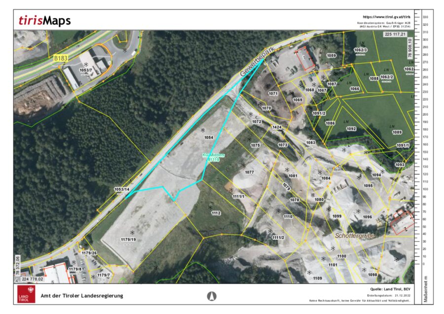 Variable Flächenvergabe! Gewerbegrundstück südlich von Innsbruck im Gewerbepark Mieders – Tiris Auszug Gst. 1054 — Seite 1 von 1