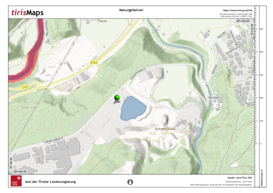 Variable Flächenvergabe! Gewerbegrundstück südlich von Innsbruck im Gewerbepark Mieders – Tiris Auszug Naturgefahren — Seite 1 von 1